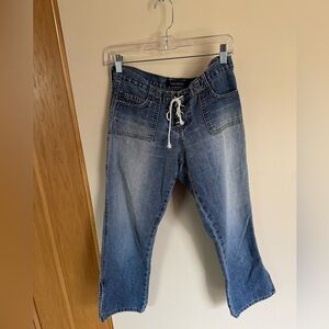 Abercrombie & Fitch Light-Mid Blue Lace-Up Boyfriend Jeans